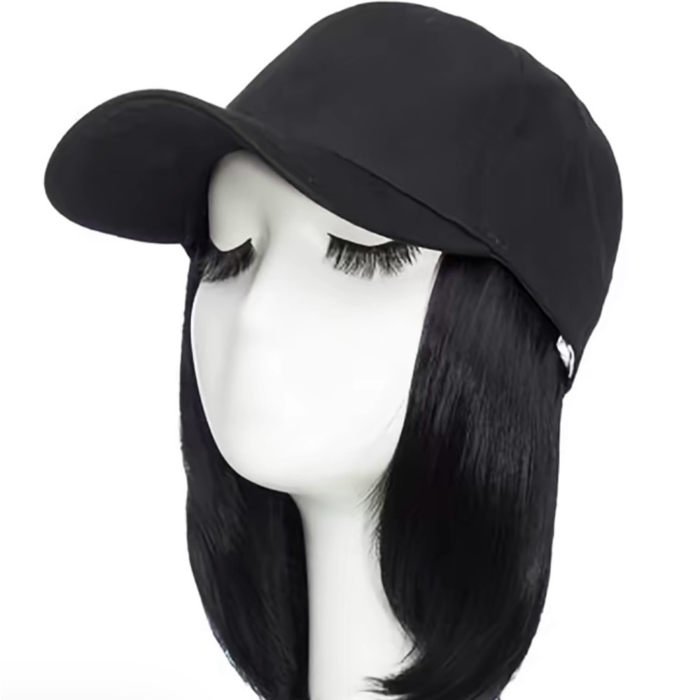 Black Women's Baseball Cap attached bob wig 8 inches